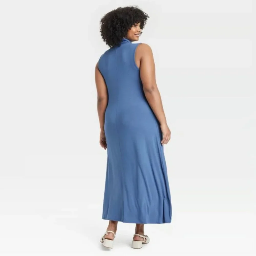 A New Day Blue Mock Cowl Sleeveless Soft Shift Tunic Sheath Maxi Dress NWT 4X - Picture 3 of 3
